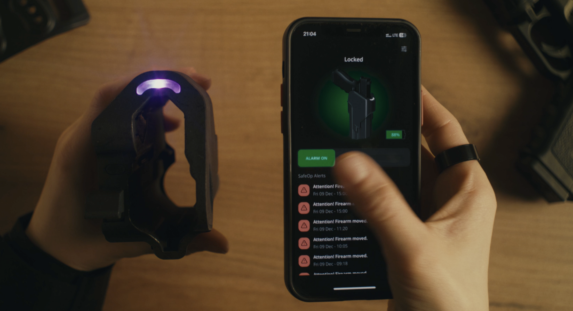 Configure the holster from your mobile phone